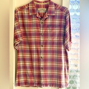 Vintage Tommy Bahama Pink and Cream Plaid Silk Button Down Shirt Size M